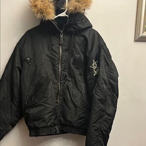 Men's Black Bomber Jacket with Fur Hood